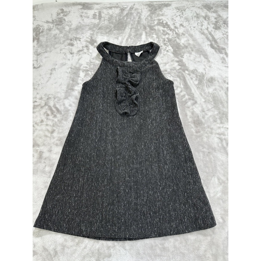 ZARA‎ Dress Girls Size 9 Charcoal Sleeveless Ruffled Front EUC